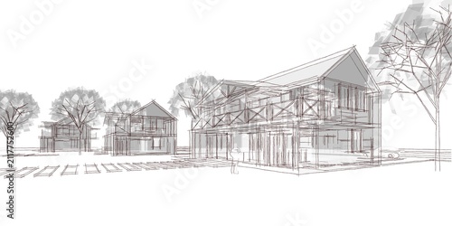  traditional house 3D illustration sketch 