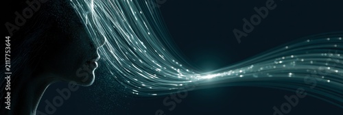 Human Silhouette With Flowing Light Trails Representing Thoughts and Creativity