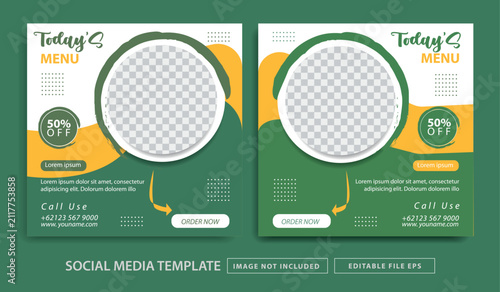 Quadro su tela Professional green and yellow social media templates for restaurant daily menu p