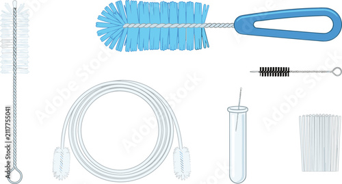 Fotografie Laboratory Glassware Cleaning Brush Vector Set with Test Tube Cleaners, Flexible