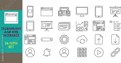 Technology and Web Interface Line Icon Set for Digital Design and User Experience