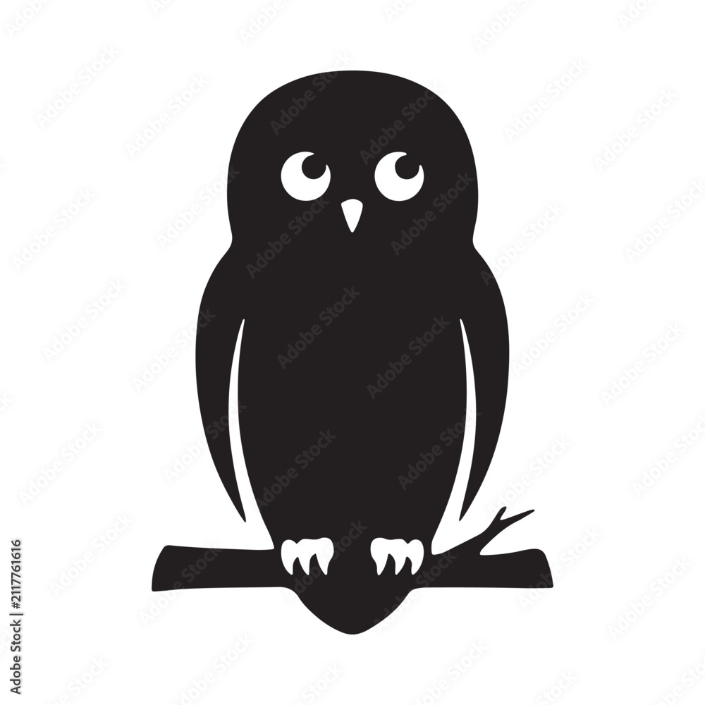 Obraz premium Owl Silhouette On Branch Black And White Graphic