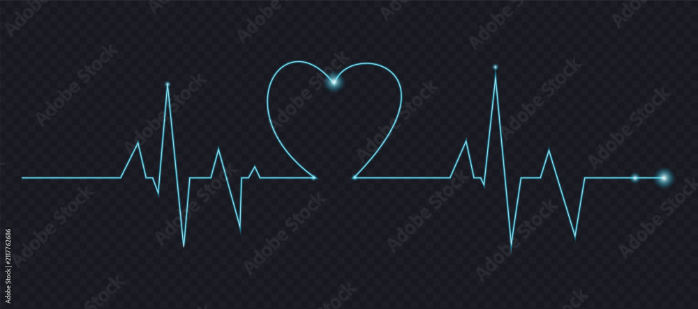 Obraz premium Glowing cyan heartbeat pulse trace forming heart shape symbol. Concept illustration for hospital cardiology research medicine emergency healthcare and life vitality.