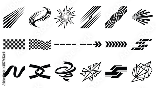Racing decal graphic elements set speed line swoosh pattern vector illustration for car vehicle tuning