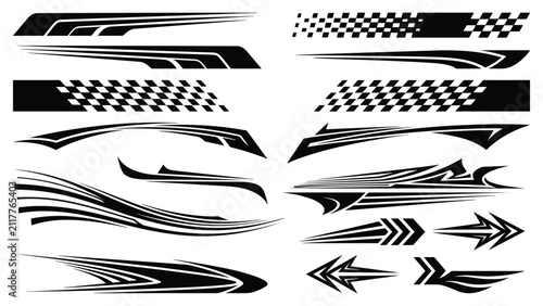 Konstfotografi Car side vinyl graphics set with speed racing stripes vehicle body sticker vecto