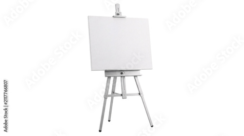 Fotografía White blank canvas on a wooden artist's easel png isolated on transparent backgr