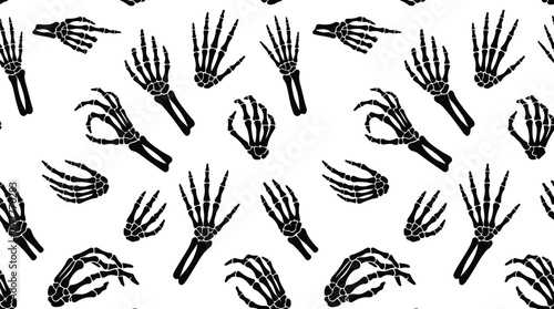 Seamless pattern with hand drawn skeleton hands for a spooky halloween vector background design element