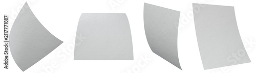 Floating curved paper sheet mockup set isolated