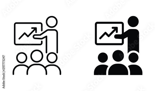 Bild auf Leinwand Corporate Training, Business Presentation, and Speaker Seminar Vector Icon Set, Minimalist Leadership Collection, vector, illustration, silhouette