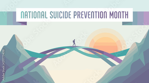 National Suicide Prevention Month awareness banner with mountain landscape.