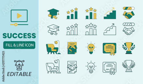 Success and achievement flat illustration with business growth, goal completion, and productivity concept