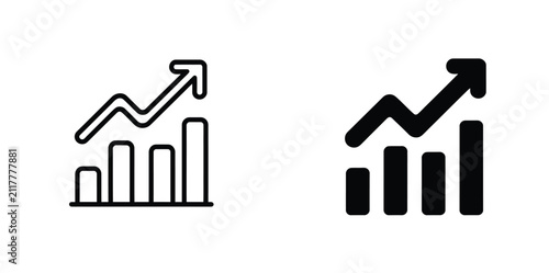 Business growth chart arrow analytics icon in outline and solid silhouette style for financial progress vector illustration.