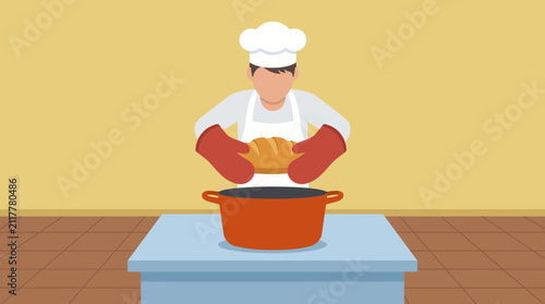 Konstfotografi Baker Removing Bread from Dutch Oven Using Oven Mitts