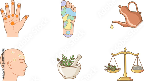 Canvastavla Alternative Medicine and Holistic Wellness Icon Set Featuring Reflexology Hand a