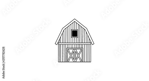 A simple line drawing of barn.