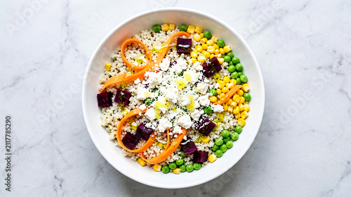 Quinoa Salad Bowl with Colorful Vegetables and Feta