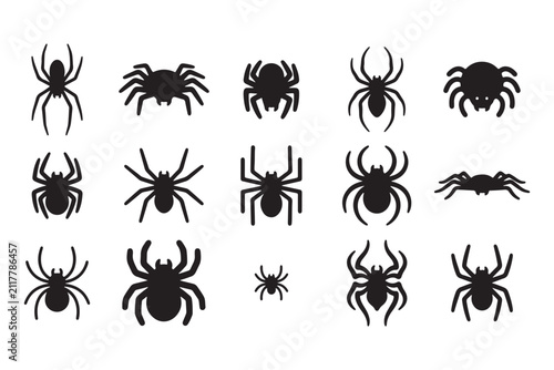 black silhouette spiders on white background for halloween or creepy designs