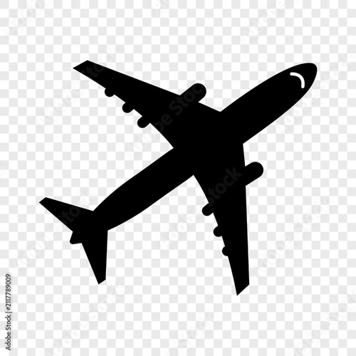 Black airplane silhouette icon representing travel and commercial aviation flight Vector