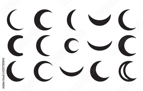 black crescent moon phases on white background