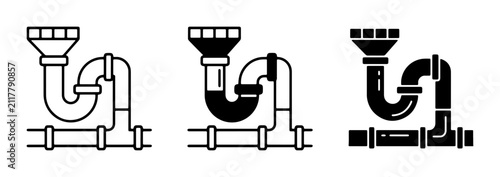 Foto Plumbing Trap Icons, Drainage System Components, Water Seal P-Trap Vector Set