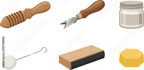 Konstfotografi Leather Edge Slicker and Burnishing Tool Vector Set with V-Gouge, Tokonole Burni