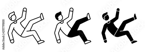 Quadro su tela Falling Man Icon Set, Slipping Danger Symbol, Accident Warning Graphics, Human F