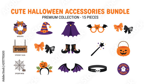 Halloween accessories bundle with cute illustrations for kids