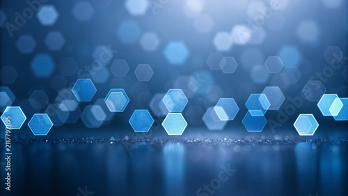 Soft and slow motion of blurry blue hexagonal shapes create dreamy abstract background with glowing light, perfect for modern technology or futuristic design concepts