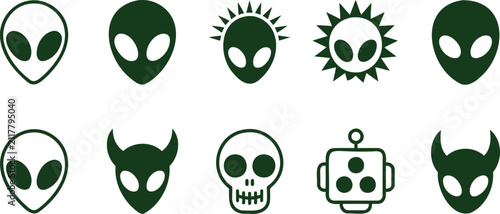 Obraz na płótnie Collection of alien and extraterrestrial character icons with sci fi, creature