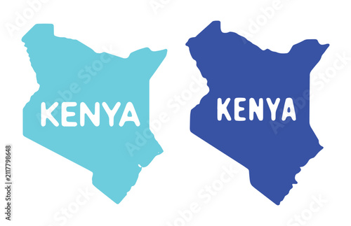 Kenya map vector silhouette with bold text overlay in light blue and dark blue colors for design.
