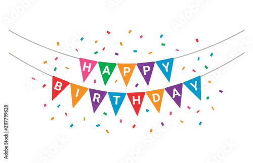 Colorful Happy Birthday Banner with Confetti for Party Decor