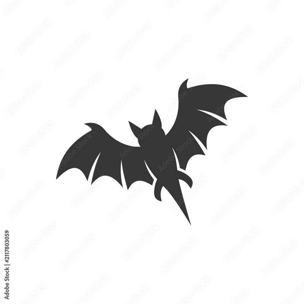 Fototapeta premium Black bat silhouette flying on a white background.