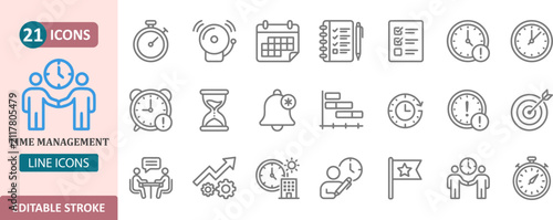 Time management and planning thin line icons with management planning productivity scheduling
