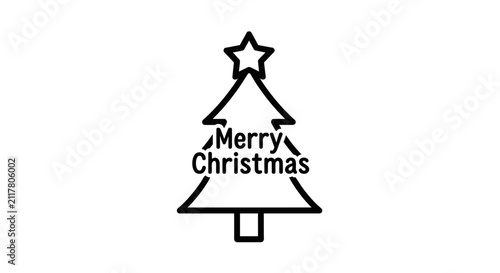 Black Outline Christmas Tree Icon.
