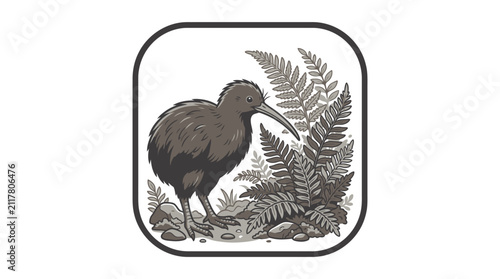 Brown Kiwi Bird Standing Upright.