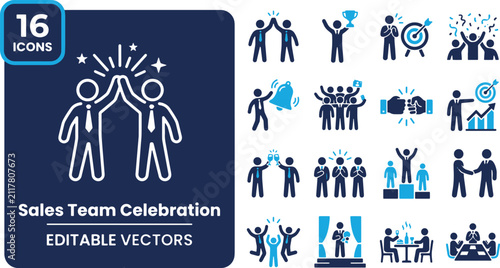 Premium icons for business success achievement partnership victory collaboration and corporate teamwork celebration in professional office environment