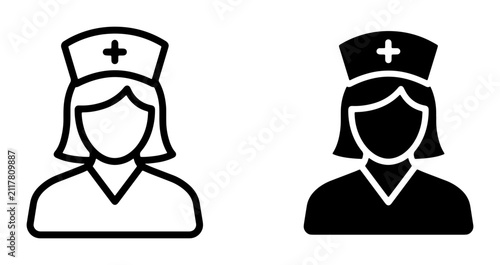 Nurse Icon Set, Medical Professional Silhouette, Healthcare Symbol, Hospital Staff Vector Graphics, Clean Design