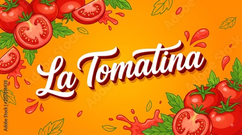 La Tomatina Festival Banner with Playful Typography and Tomatoes