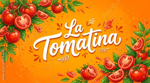 La Tomatina Festival Banner with Playful Typography and Tomatoes