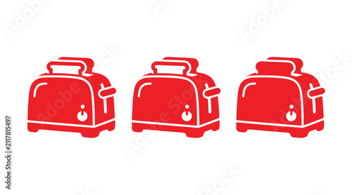 Three identical toaster kitchen appliance icons set with appliance breakfast illustration electric preparation isolated appliances equipment household