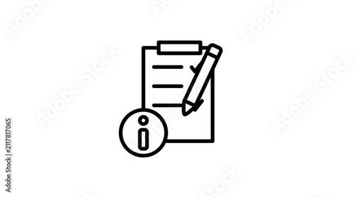 Information list animated icon. Checklist with exclamation mark animation for info of planning, review, quality, survey, evaluation, inspection, report, test. Motion graphics video with alpha channel