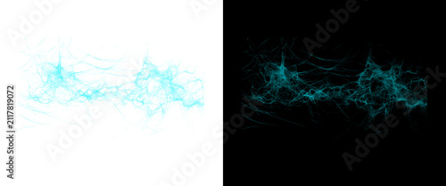 Cyan electric lightning discharge on black and white backgrounds, glowing plasma energy sparks, abstract blue power surge effect for design