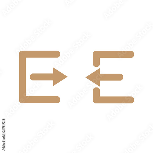 Fotografie Arrows pointing inward and outward represent the concept of entrance and exit in a minimalist graphic design