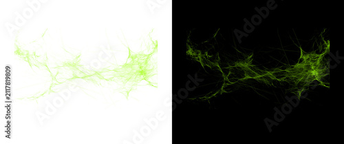 Abstract green smoke trails on black and white backgrounds, ethereal glowing energy wisps, mystical lime green vapor textures for creative overlays