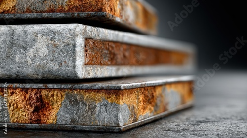 Cross-section 3D Render of Painted Steel Car Panel With Rust Under Paint Layers in Dark Setting