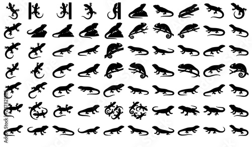 Foto Black Gecko and Reptile Silhouette Vector Bundle Wildlife Lizard Collection