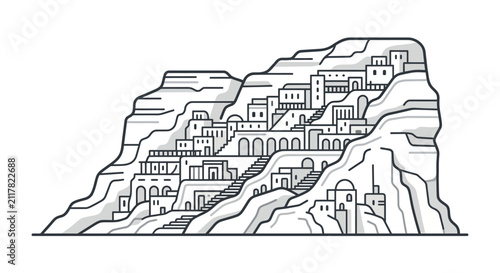 Cliffside Village Architecture Illustration.