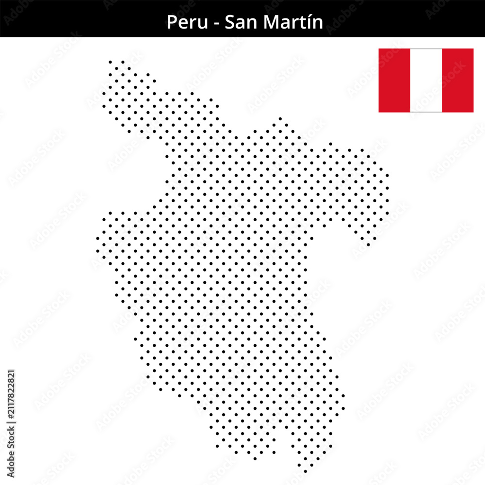 Obraz premium Map of Peru region San-Martín in small cross shaped dots