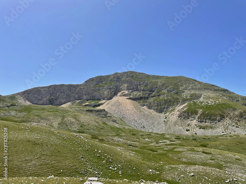 scenic mountain panorama of the Dolomite peaks in summer