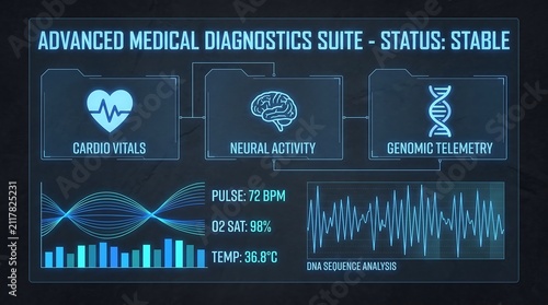Futuristic Healthcare HUD Interface Overlay with Blue Medical Diagnostic Telemetry Graphics